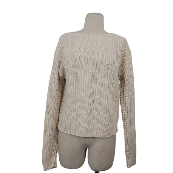 Vince Italian Cotton Waffle Stitch Sweater Sz S Beige Cream Thick Minimalist - Picture 4 of 11